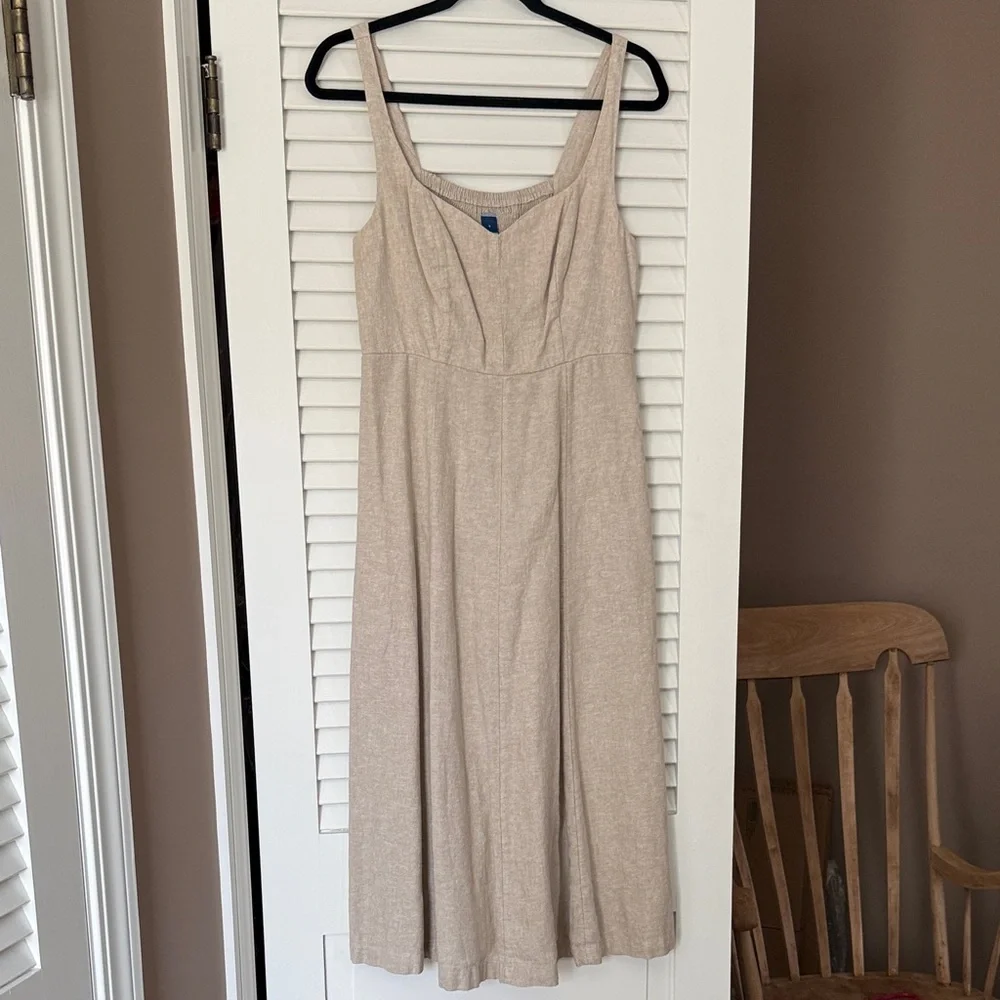 Old Navy Beige Linen Blend Sleeveless Summer Fit & Flare Dress Size Small EUC - Picture 4 of 8